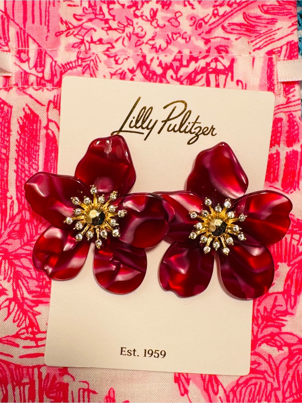 NWT Lilly Pulitzer OVER SIZED ORCHID EARRINGS “Mystique Pink”
